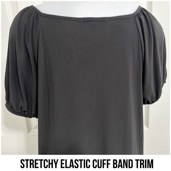 TIANA B. Square Neckline, Maxi Style Fit, Midi Length, Short Sleeve Black Dress - Picture 4 of 5